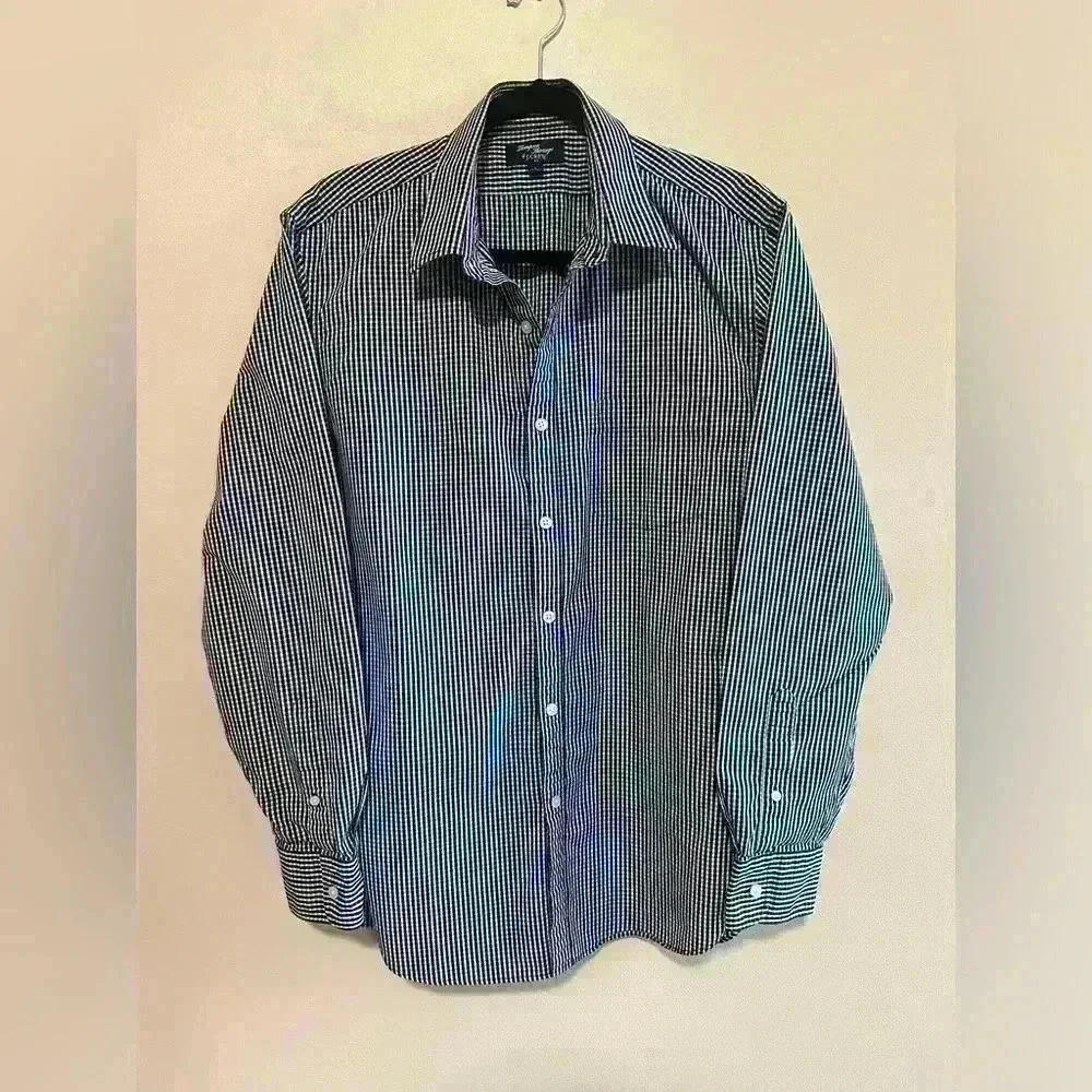 J. Crew 80's 2 Ply Thompson Shirtings Mens L 16-16.5 Blue Checkered Long Sleeve